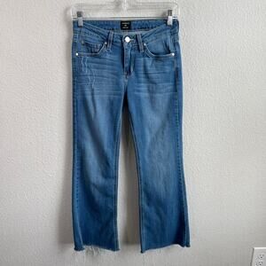 Just Black Jeans Women's 26 Mid Rise Raw Hem Bootcut Leg Medium Wash Cropped